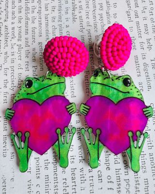 Valentine's Frog with a Heart Dangle Earrings-W