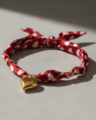 Valentine's Gold Heart Pendant with Red Silk Scarf Necklace-W