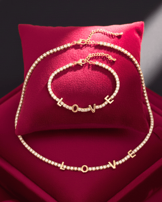 "LOVE" Rhinestone Necklace and Bracelet Set-W