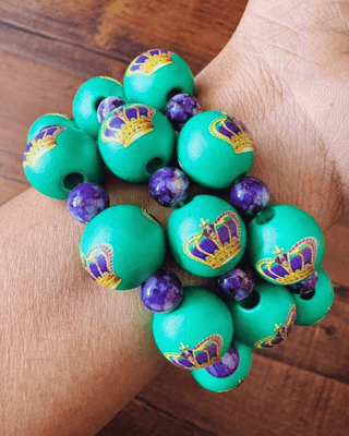 Mardi Gras Wooden Bead Bracelet-W