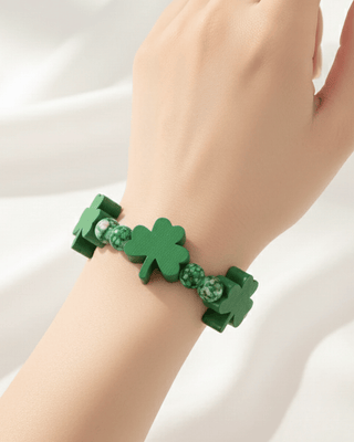 St. Patrick’s Lucky Shamrock Wooden Bracelet-W