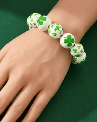 St. Patrick's Wooden Clover Stretchy Bracelet-W