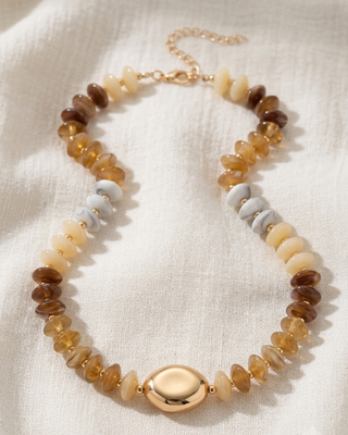 Fall Beaded Oval Gold Pendant Necklace-W