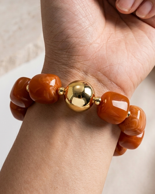 Fall Chunky Bead Necklace & Bracelet Burnt Orange-W