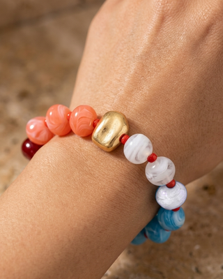 Fall Multicolor & Gold Chunky Bead Necklace & Bracelet-W