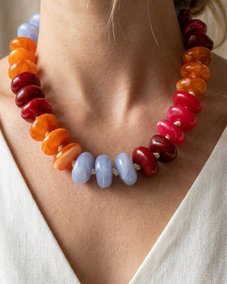 Fall Multicolor & Gold Chunky Bead Necklace & Bracelet-W