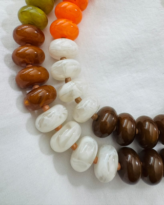 Fall Multicolor Chunky Bead Necklaces Earthy Amber Tones-W