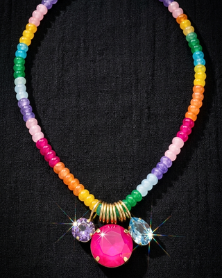 Pre-Order Big Crystal Multicolor Bead Statement Necklaces-W