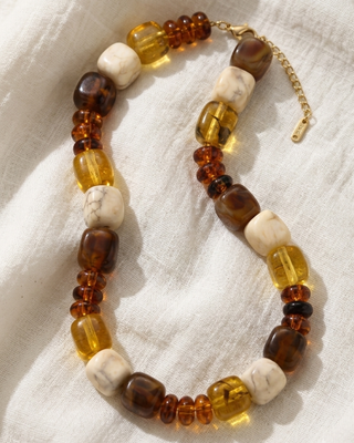 Fall Irregular Stone Look Bead Handmade Necklace-W