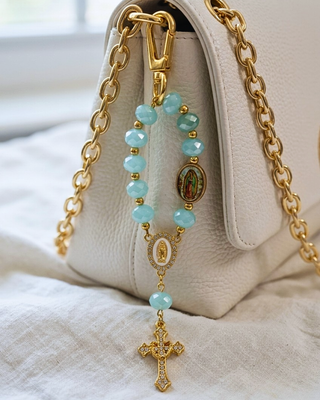 Faith Crystal Look Cross & Virgin Mary Bagcharm Lanyard Set of 2-W