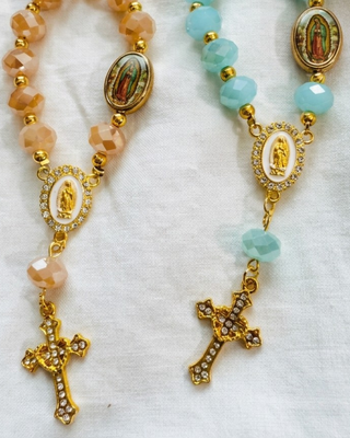 Faith Crystal Look Cross & Virgin Mary Bagcharm Lanyard Set of 2-W
