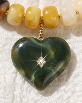 Pre-Order Chunky Bead With Heart Pendant Statement Necklaces-W