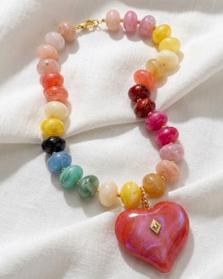 Pre-Order Chunky Bead With Heart Pendant Statement Necklaces-W