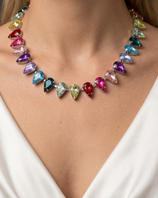 Multicolor Water-Drop Gemstone Crystal Necklace-W