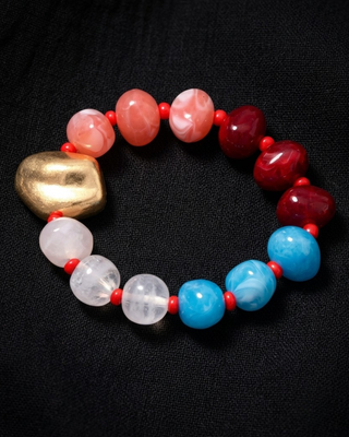 Fall Multicolor & Gold Chunky Bead Necklace & Bracelet-W