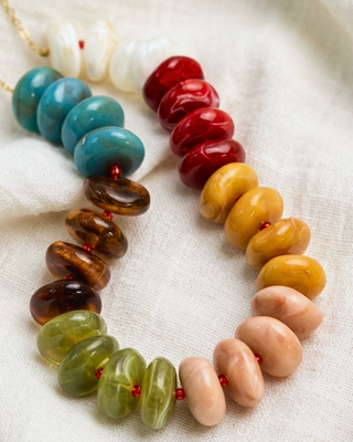 Pre-Order Fall Multicolor Marble Look Chunky Oval Bead Necklace-W
