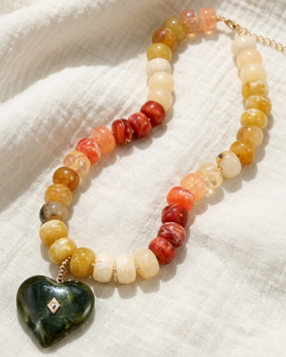 Pre-Order Chunky Bead With Heart Pendant Statement Necklaces-W