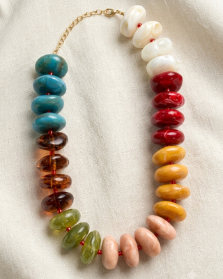 Pre-Order Fall Multicolor Marble Look Chunky Oval Bead Necklace-W