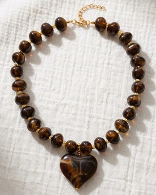 Pre-Order Chunky Bead With Heart Pendant Statement Necklaces-W