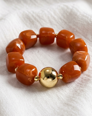 Fall Chunky Bead Necklace & Bracelet Burnt Orange-W