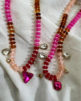 Multicolor Beaded Rhinestone Charm Statement Necklace-W