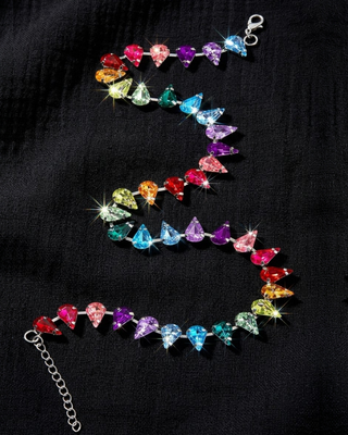 Multicolor Water-Drop Gemstone Crystal Necklace-W