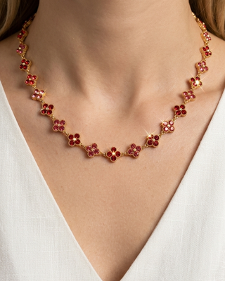 Crystal Flower Shaped Bead Adjustable Necklace & Bracelet Set-W