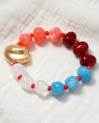 Fall Multicolor & Gold Chunky Bead Necklace & Bracelet-W