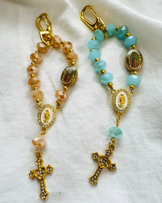 Faith Crystal Look Cross & Virgin Mary Bagcharm Lanyard Set of 2-W