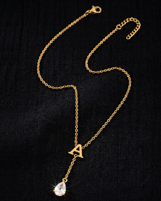 18K Gold Initial/Letter With Crystal Lariat Necklace-W