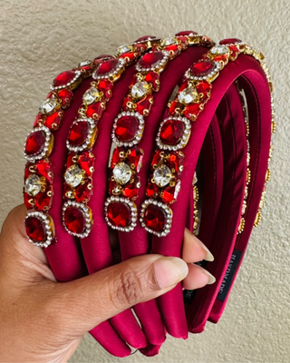 Red Rhinestone Handmade Statement Headband-W