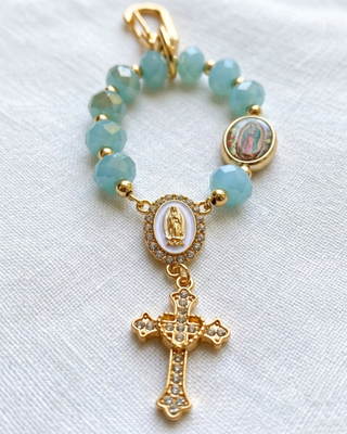 Faith Crystal Look Cross & Virgin Mary Bagcharm Lanyard Set of 2-W