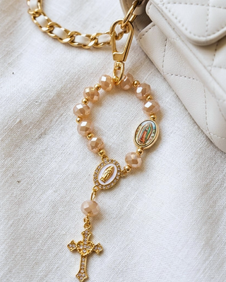 Faith Crystal Look Cross & Virgin Mary Bagcharm Lanyard Set of 2-W