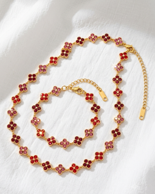 Crystal Flower Shaped Bead Adjustable Necklace & Bracelet Set-W