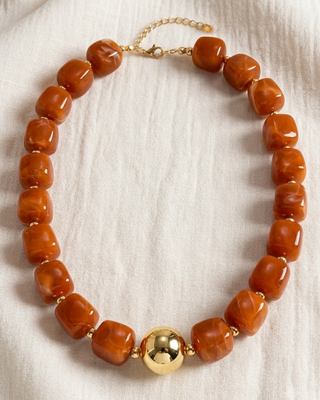 Fall Chunky Bead Necklace & Bracelet Burnt Orange-W