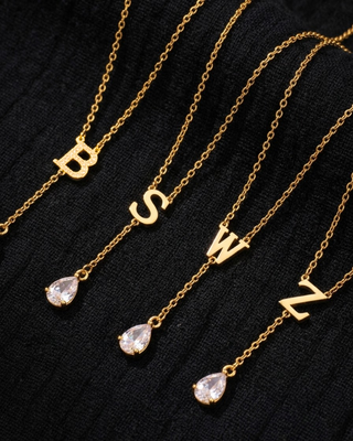 18K Gold Initial/Letter With Crystal Lariat Necklace-W