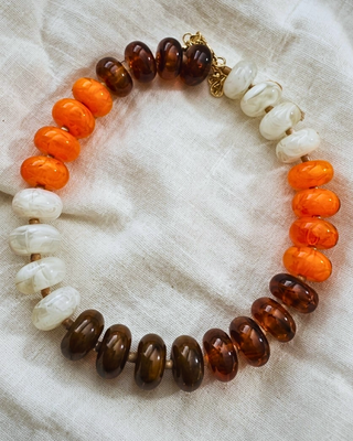 Fall Multicolor Chunky Bead Necklaces Earthy Amber Tones-W
