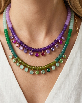 Beaded Crystal Charms Adjustable Necklaces-W