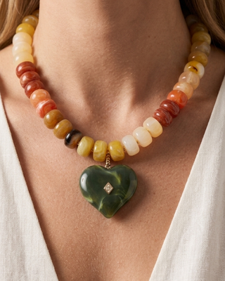 Pre-Order Chunky Bead With Heart Pendant Statement Necklaces-W