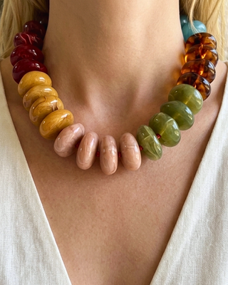 Pre-Order Fall Multicolor Marble Look Chunky Oval Bead Necklace-W