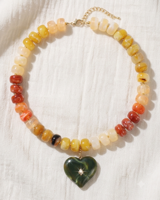 Pre-Order Chunky Bead With Heart Pendant Statement Necklaces-W