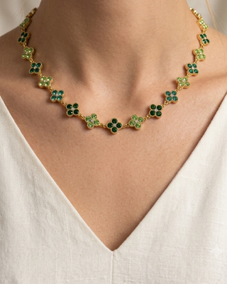 Crystal Flower Shaped Bead Adjustable Necklace & Bracelet Set-W