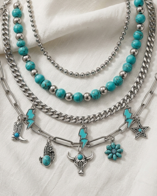 Western Cap Chains Turquoise Set of 4-W