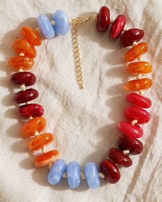Fall Multicolor & Gold Chunky Bead Necklace & Bracelet-W
