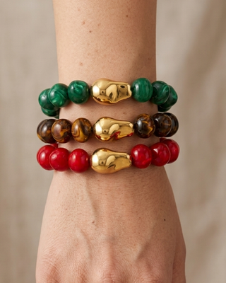 Chunky Acrylic Bead Irregular Gold Bracelet-W