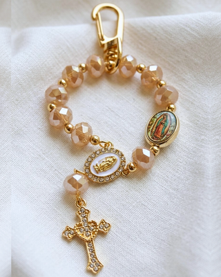 Faith Crystal Look Cross & Virgin Mary Bagcharm Lanyard Set of 2-W