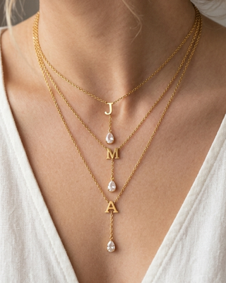 18K Gold Initial/Letter With Crystal Lariat Necklace-W