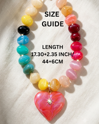 Pre-Order Chunky Bead With Heart Pendant Statement Necklaces-W