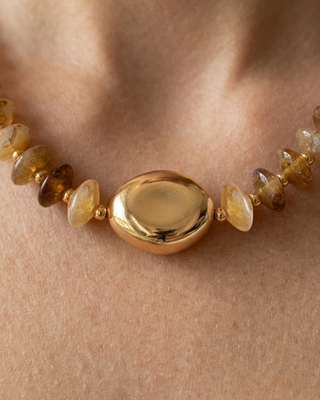 Fall Beaded Oval Gold Pendant Necklace-W