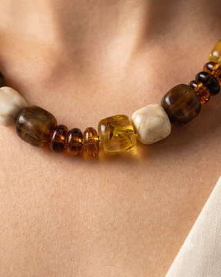 Fall Irregular Stone Look Bead Handmade Necklace-W